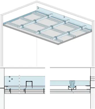 WS31RF - Strop z nosilci dolgega razpona Sistem „UA“ z Rigips ognjeodporno ploščo RF oz. Rigips Die Dicke RF.