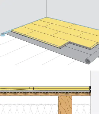 FS10REHF - Rigidur estrih element 30 HF z Rigidur H mavčno vlakneno ploščo in kaširano izolacijo iz lesnih vlaken.
