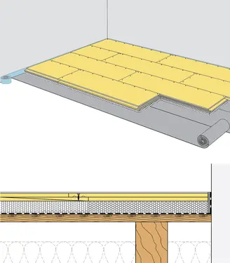 FS10REPS - Rigidur estrih element 40 PS oz. Rigidur estrih element 50 PS, z Rigidur H mavčno vlakneno ploščo in kaširano ploščo iz trde pene (polistiren).