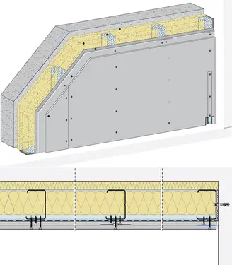 PS12CF - Prostostoječa stenska obloga, 2-slojna obloga z Rigips Climafit.