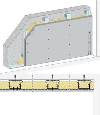 PS21CF - Stenska obloga z nastavljivimi prepogibnimi držali, 1-slojna obloga z Rigips Climafit.