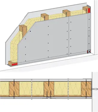 PS41CF - Stena z enojno leseno podkonstrukcijo, 1-slojna obloga z Rigips Climafit.