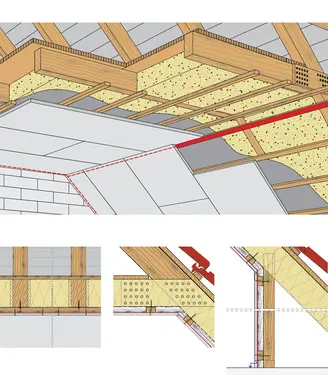 PS50CF - Stropna obloga z leseno podkonstrukcijo z Rigips Climafit.