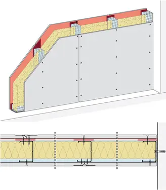 SR21SRB - Stena z enojno kovinsko podkonstrukcijo, 1-slojna obloga, z Rigips zaščitno ploščo pred sevanjem + Rigips gradbena plošča RB.