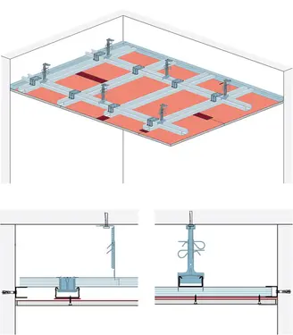 RS31SRB - Spuščen strop z dvonivojsko kovinsko podkonstrukcijo z Rigips zaščitno ploščo pred sevanjem.