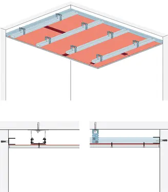 RS41SRB - Stropna obloga s kovinsko podkonstrukcijo z Rigips zaščitno ploščo pred sevanjem.